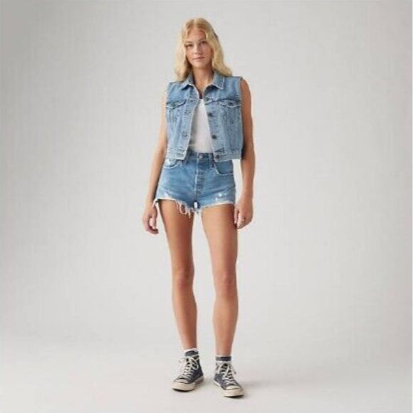 Levi's 501 Jean Short Denim Button Fly High Rise Cutoff Size 26 Small Fray 56327 - Picture 1 of 12